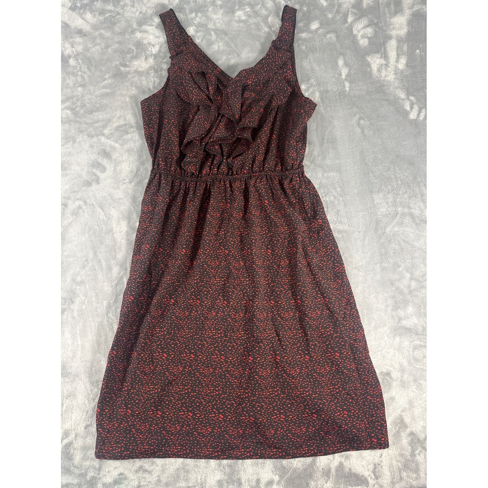 Mossimo Womens XS Black Red Orange Dot Print Ruffle V-Neck Elastic Waist Dress